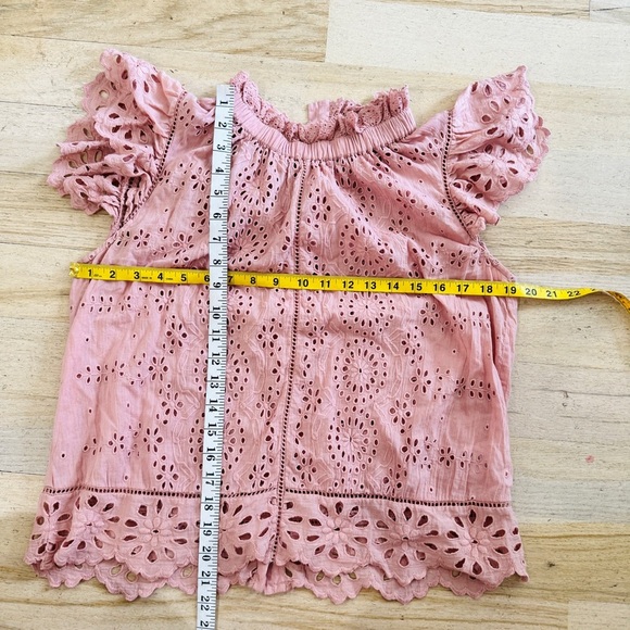 SEA New York 100% cotton Daisy Floral Eyelet Ruffle Flutter sleeve pink top - Picture 4 of 7